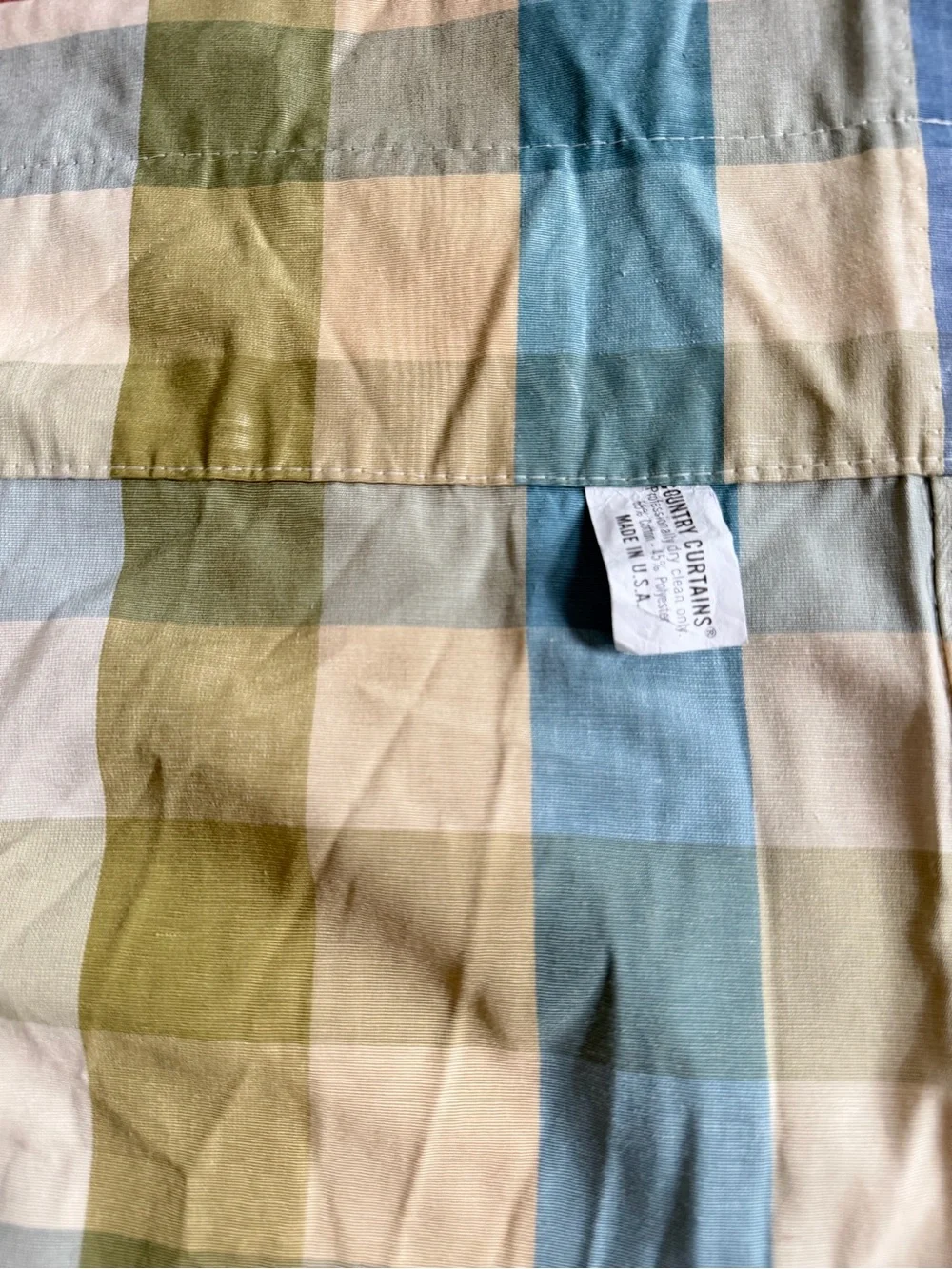 Pair Country Curtains Moire Plaid Curtains 50x82 Blue Green Cottage Farmhouse